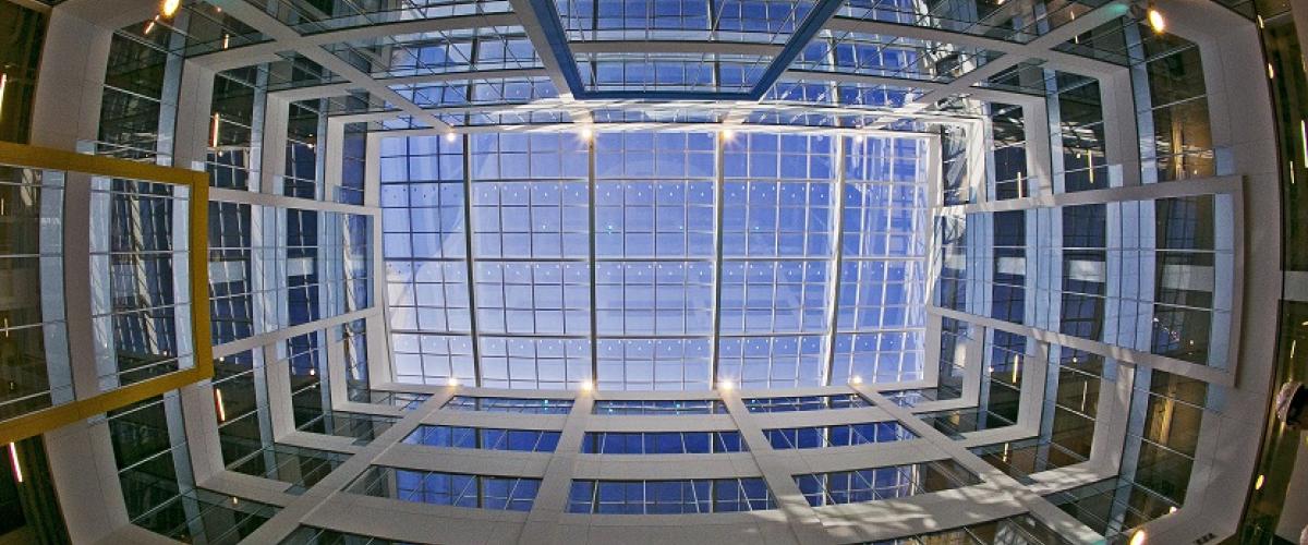 Looking up at large skylight in Chesterfield Building