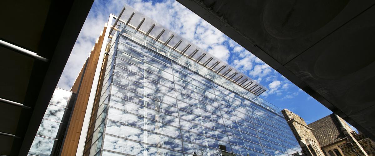 Clouds reflecting in windows of Brodhead Center